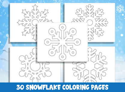 30 Printable Snowflake Coloring Pages for Preschool and Kindergarten, PDF File, Instant Download