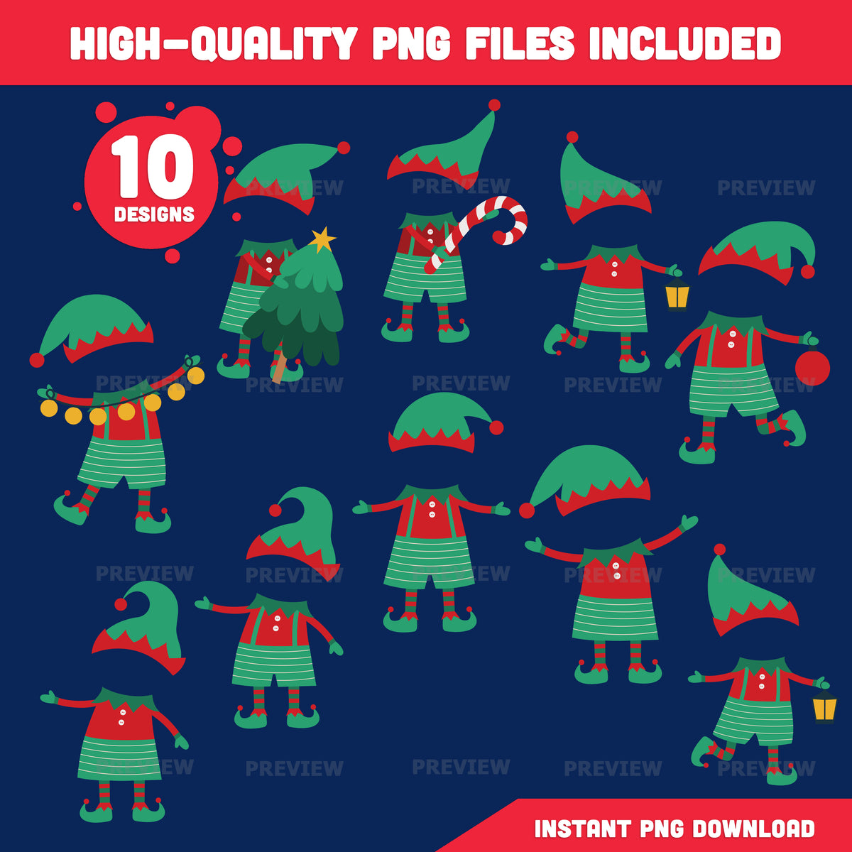 Christmas Elf Templates, Printable Face Craft for Kids, PDF + PNG, Coloring Version