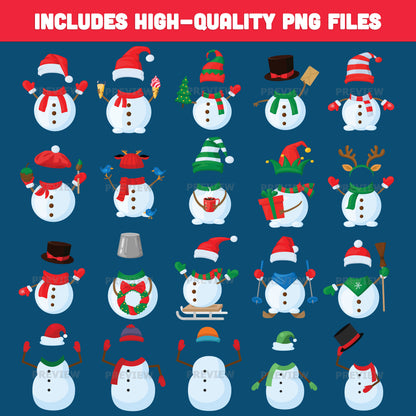 Snowman Add Your Own Face Winter Craft Templates, 20 Designs, High-resolution PDF + PNG Files, Fun Holiday Activity for School, Home, and Winter Events