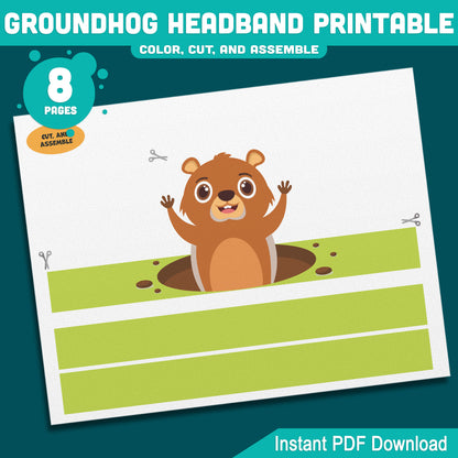 Printable Groundhog Day Headband & Crown Crafts for Kids, Fun Paper Hat Craft, Color Cut and Wear Crown Activity, Pre-color + Black & White