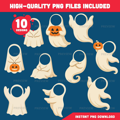 Ghost Template Craft Activity, Halloween Cut and Paste, Add Your Own Face, 10 Unique Designs, PDF + PNG Files, Coloring Version Included, 300 DPI, A4