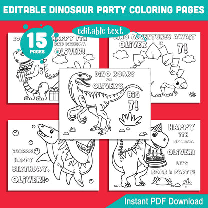 Fun Dinosaur Birthday Coloring Pages: 15 Printable Party Sheets, Perfect for Kids’ Dino-Themed Celebrations - Editable PDF File, Instant Download