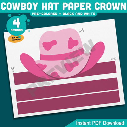 Cowboy Hat Paper Crown Template, Wild West Headband Craft, Western Dress Up for Cowgirl & Cowboy, Back to School Printable