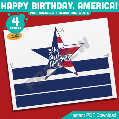 Happy Birthday, America! Patriotic Wearable Activity, Printable Crown, Hat & Headband Templates for Kids
