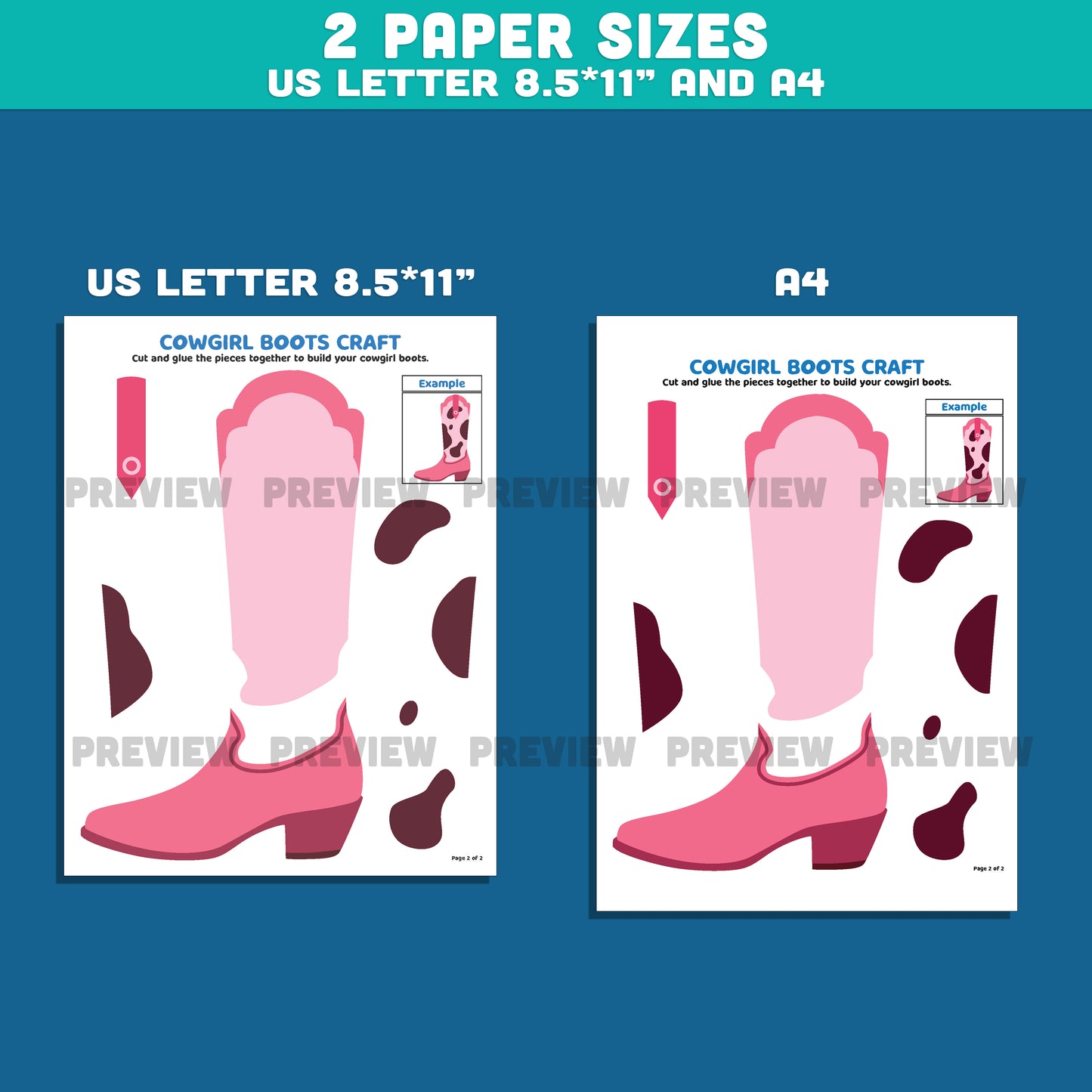 Cowboy & Cowgirl Boots Craft, Printable Wild West Activity, Western Cut and Paste Templates, Summer Classroom Project, Back to School PDF