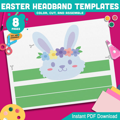 Easter Headband Templates for Kids – Bunny, Chick, Easter Egg & Lamb Wearable Crown Craft, Pre-color + Black & White PDF