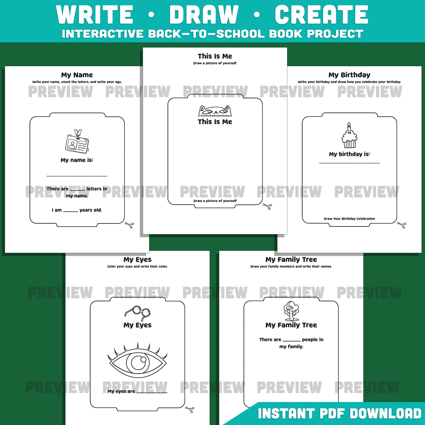 All About Me School Bus Craft, Student Introduction Book, First Week Back to School Activity, Printable PDF