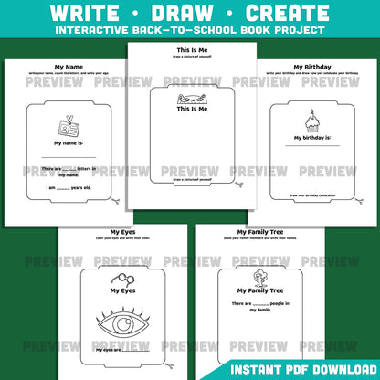 All About Me School Bus Craft, Student Introduction Book, First Week Back to School Activity, Printable PDF