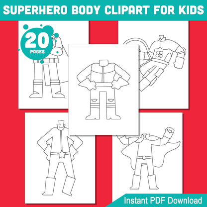 20 Superhero Body Coloring Pages, Fun Printable Activity for Kids to Insert Their Own Face, Perfect for School, Homeschool, or Parties, PDF