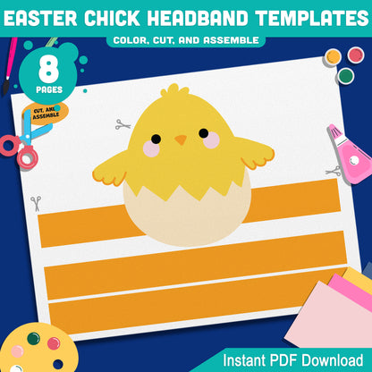 Easter Chick Headband Templates – Spring Paper Crown Printable, Holiday Hat Craft for Kids, Pre-color + Black & White, Cut & Assemble