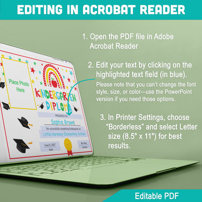 Editable Kindergarten Graduation Diploma & Certificate Set, Photo and No-Photo Awards, Edit in PDF PowerPoint or Canva, Rainbow Stars Graduation