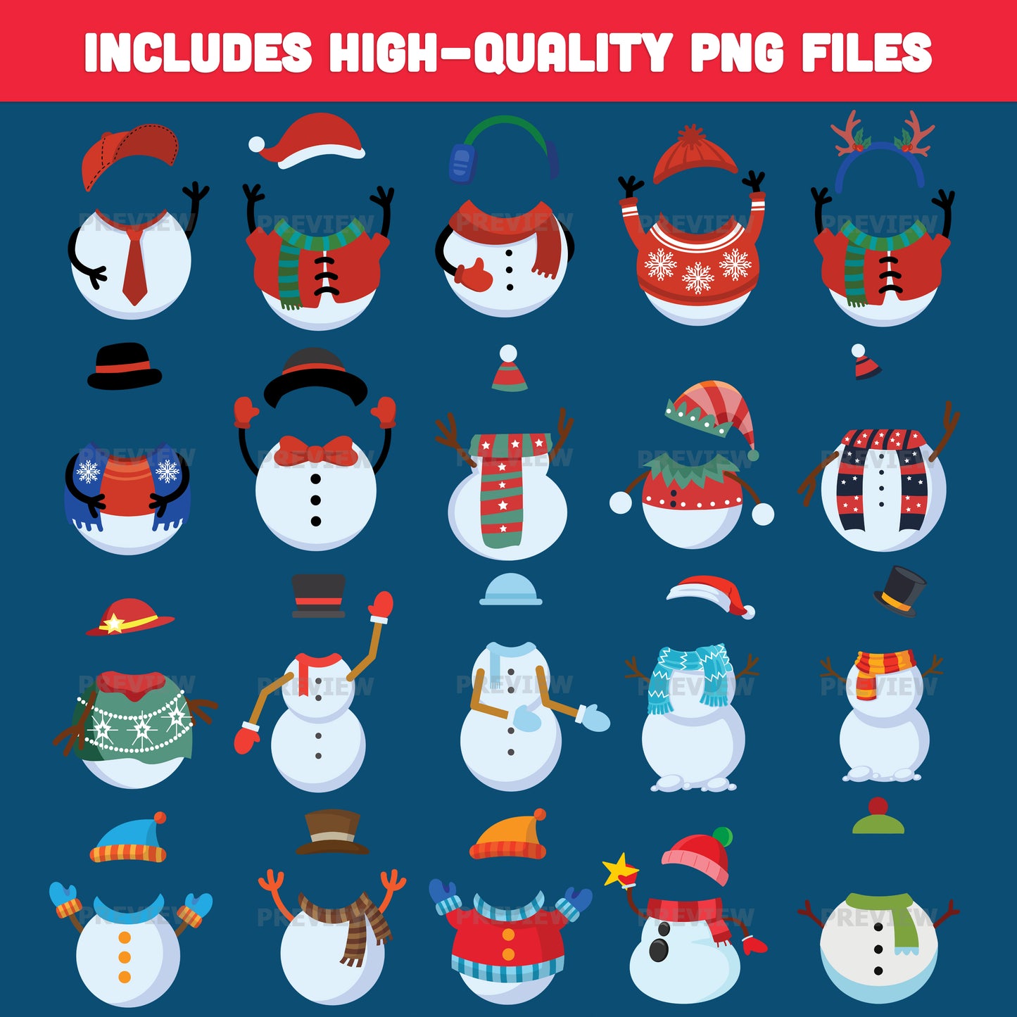 Add Your Face Snowman – Snowman Printable Body Templates, 20 Designs, High-Resolution PDF + PNG Files for Christmas Crafts, Home Projects, and School Activities
