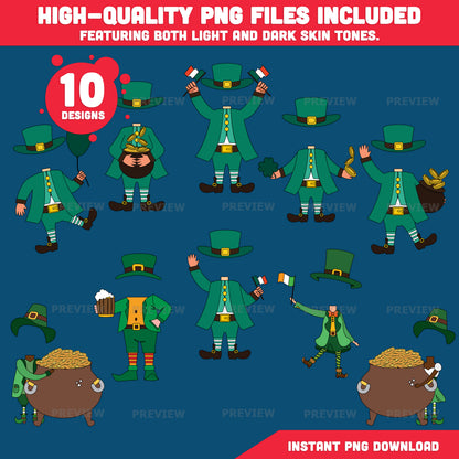 St. Patrick’s Day Body Clip Art - Leprechaun Add Your Own Face, Coloring Version Included, Fun Printable Craft for Kids