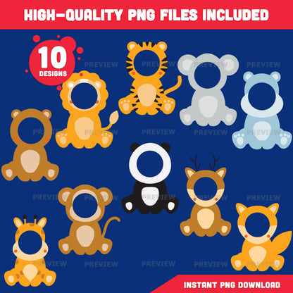 Animal Body Templates, Add Your Own Face Printable Craft, Printable Animal Characters, 10 Cute Designs, Color, Black and White, PNG