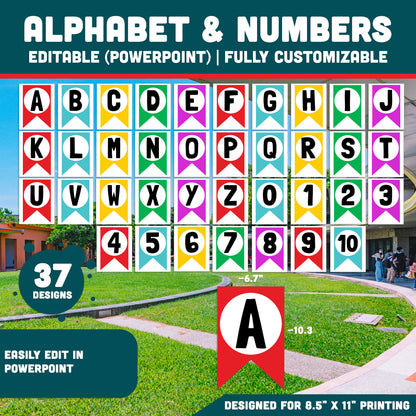 Graduation Banner Printable, Congrats Grad Banner with Editable Alphabet and Numbers, Classroom Decor, 8.5x11 Easy Print Set