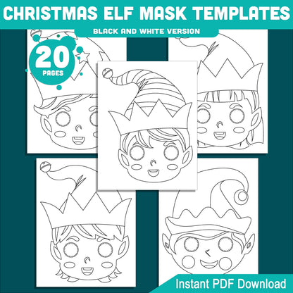 Printable Christmas Elf Mask Templates: Holiday Craft for Kids, 10 Designs, Pre-Colored + Black and White, Perfect for School Plays, Parties, or Home Fun, PDF