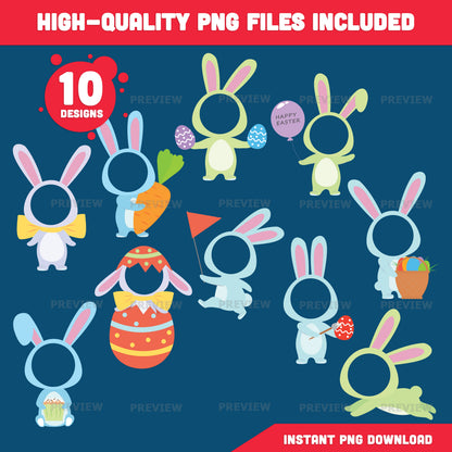 Easter Bunny Body Templates – Spring Add Your Own Face Craft for Kids, Coloring Version Included, 300 DPI PDF + PNG Files