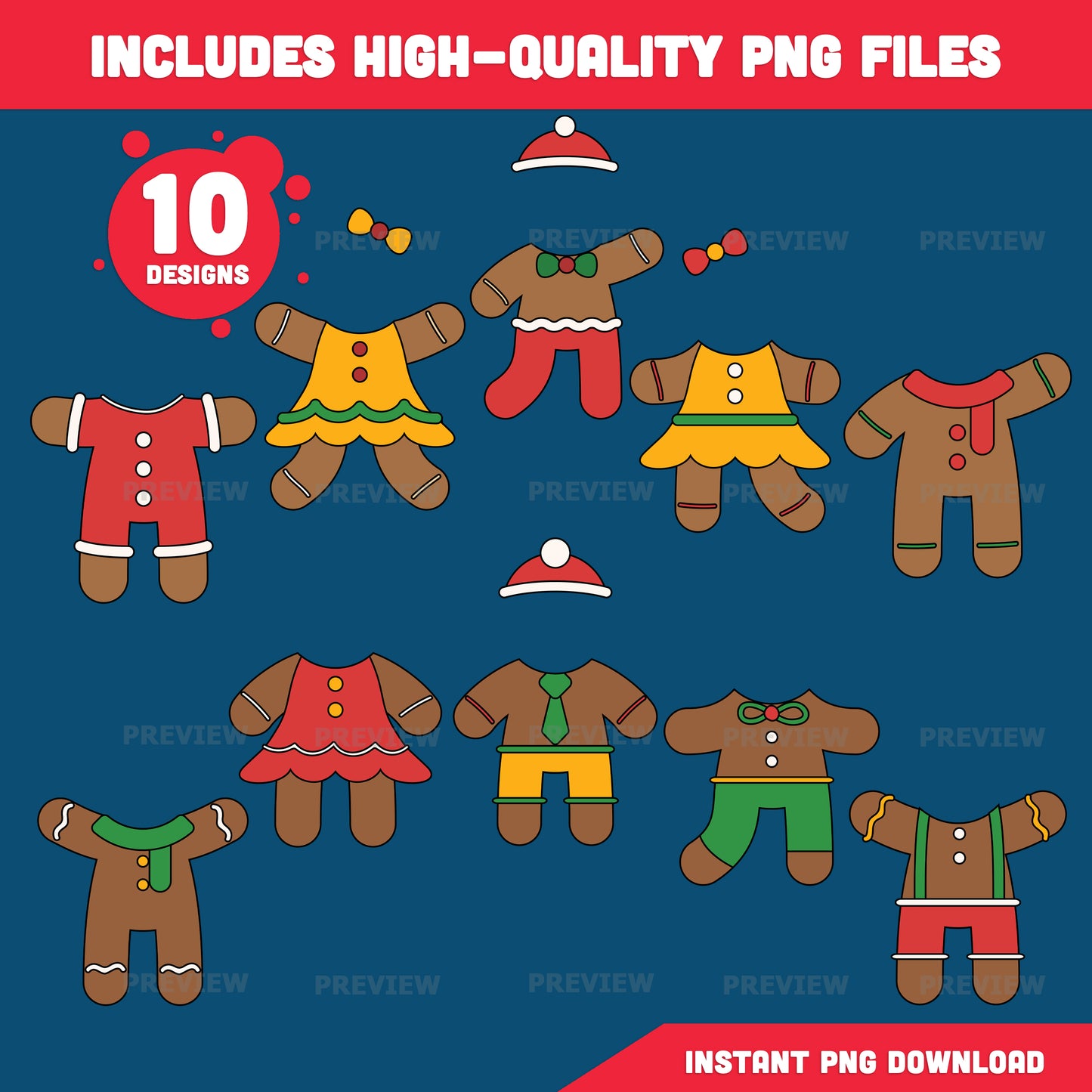 Add Your Face Gingerbread Man Craft, Christmas Add-Your-Face Templates, Winter Body Designs with Coloring Version Included, 10 High-Res PDF + PNG Files