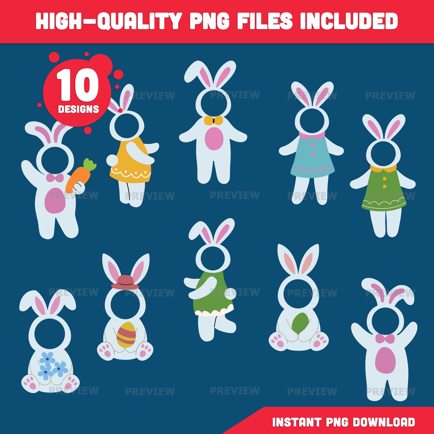 Easter Bunny Photo Insert Body Templates – Add Your Face Craft Activity, Coloring Version Included, Printable PDF + PNG, Bulletin Board Craft