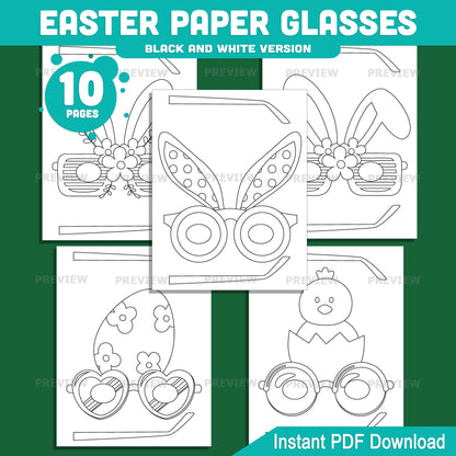 Easter Paper Glasses Printable, Bunny Lamb Egg Spring Craft Template, 10 Printable Glasses Designs, Pre-Colored and Black White Activity