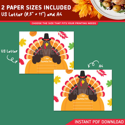 Thanksgiving Placemat Craft, Turkey Paper Craft, Gratitude Worksheet