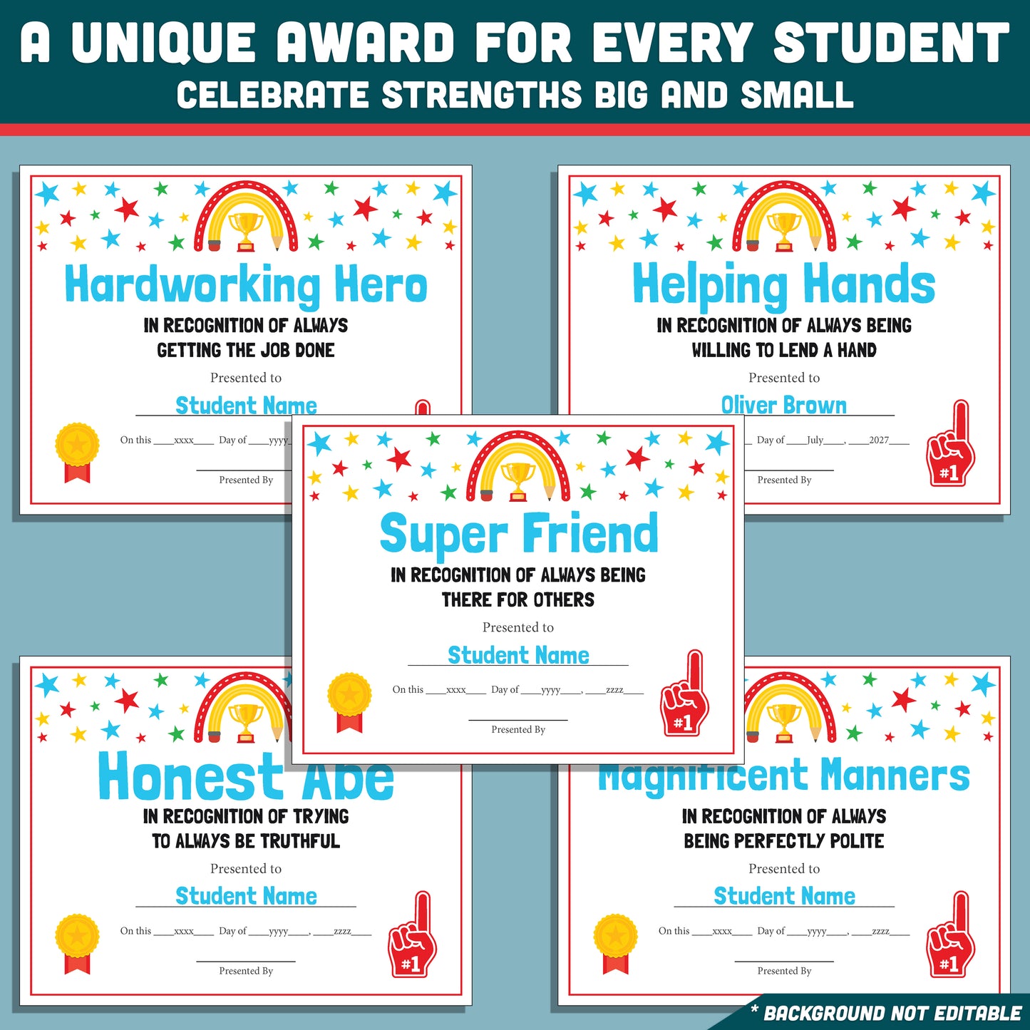 Editable Classroom Awards, Printable Certificates Bundle, 26 Student Recognition Designs, Classroom Celebration Pack, Teacher Friendly Resource