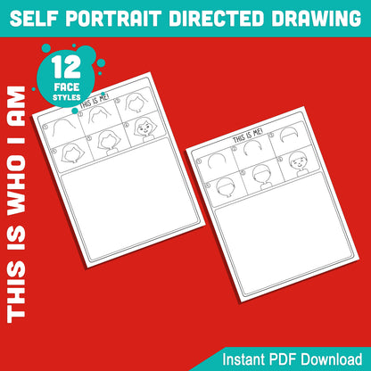 12 Fun Face Styles for Kids’ Self-Portrait Drawing: Step-by-Step Tutorial for School Projects and Art Lessons, PDF File, Instant Download