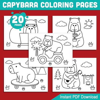 20 Fun Capybara Coloring Pages for Kids – Perfect for Preschool & Kindergarten, Easy-to-Print PDF, Instant Download