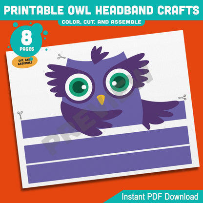 Printable Owl Headband Crafts, Autumn Paper Crown Hat Activity, Fun Cut, Color & Assemble Craft for Kids, 5 Owl Designs, Pre-colored + Black & White, PDF Download