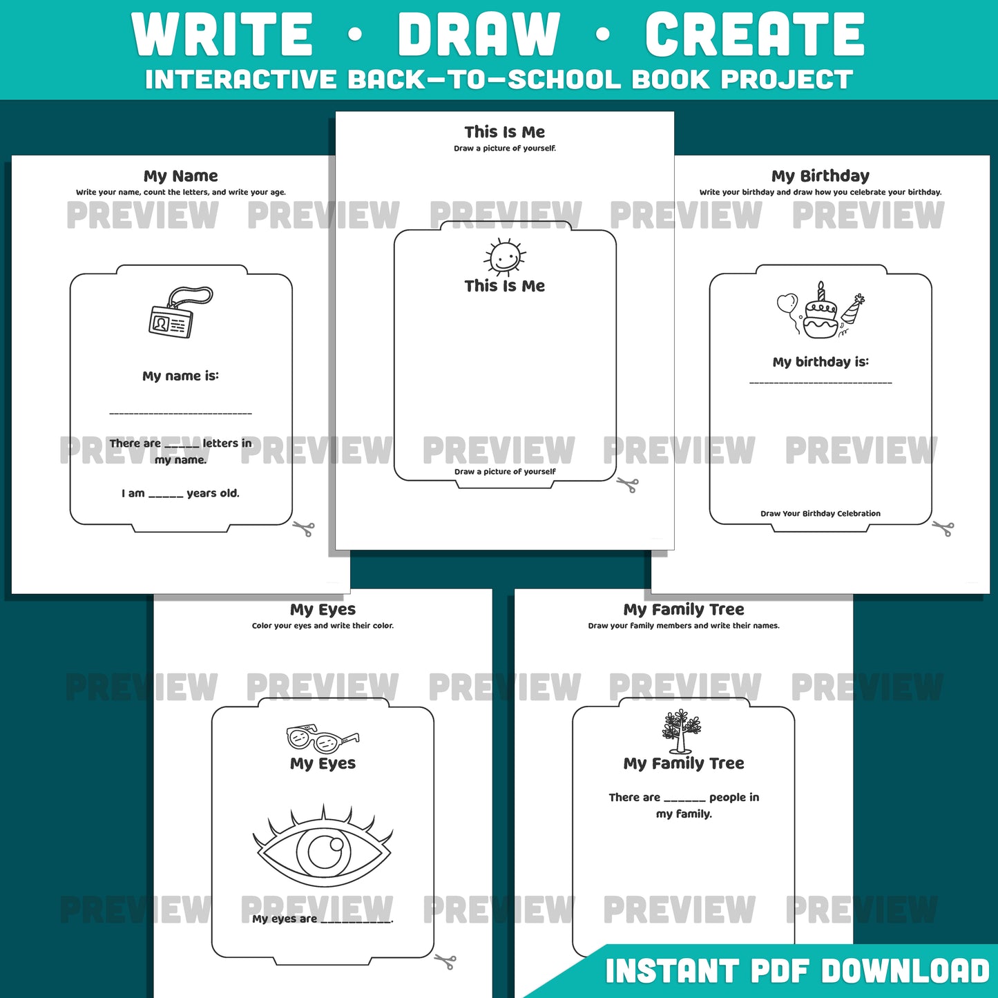 All About Me School Bus Template, Back to School Craft Book, Classroom Community Builder, Writing Craft Activity