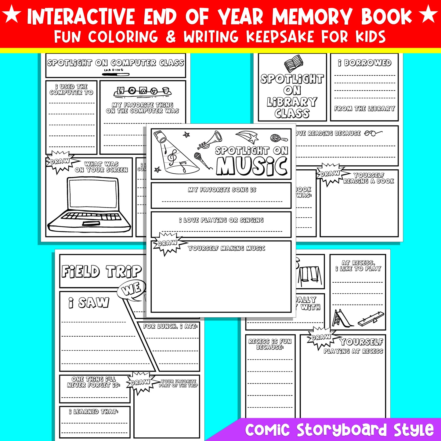 Fourth Grade End of Year Memory Book (4th grade) – Fun Comic-Style Coloring & Writing Keepsake for Kids, 24 Printable Pages