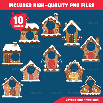 Add Your Face Gingerbread House, Winter Add-Your-Face Templates, Holiday Body Craft with Coloring Version Included, High-res PDF + PNG Files, 10 Printable Designs