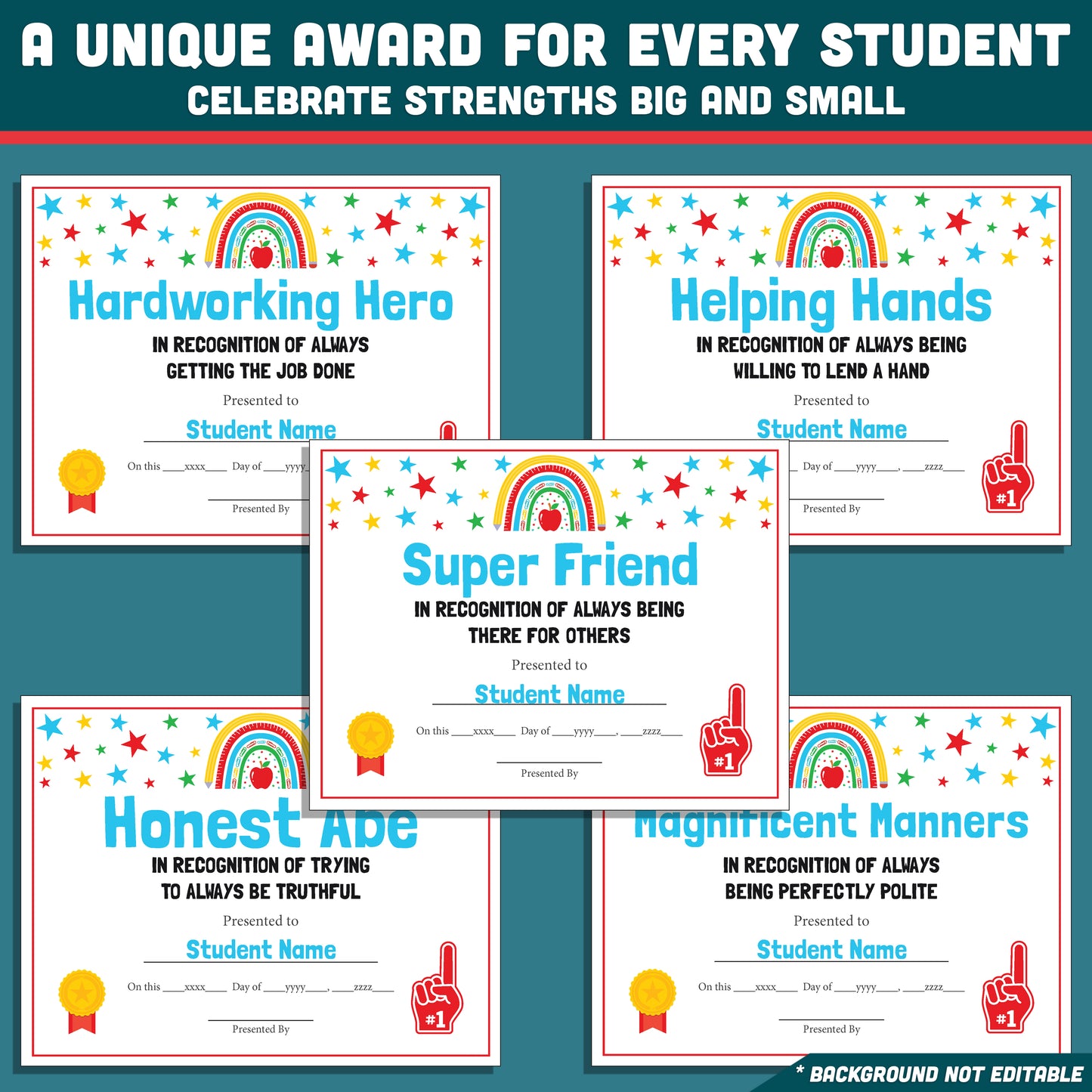 Class Awards Middle School End of the Year, Printable Certificates Bundle, 26 Editable Designs, Student Recognition Pack, Teacher Friendly