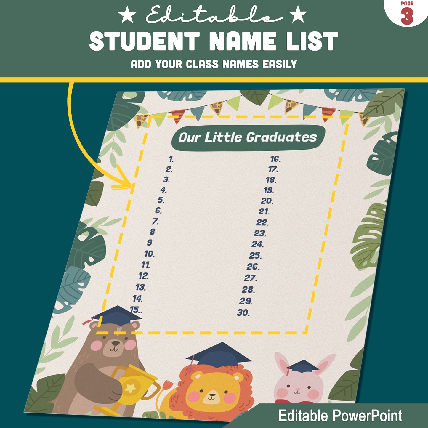 Editable Jungle Graduation Invitation, Printable Safari Theme Invite Set, 4 Page Editable PowerPoint Template, 8.5x11 for Graduation Ceremony Day