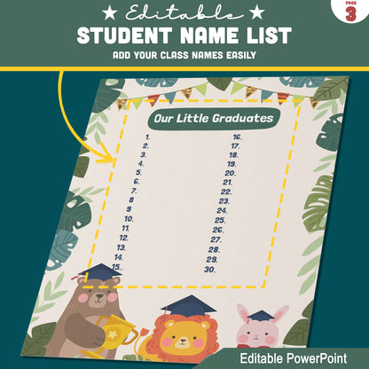 Editable Jungle Graduation Invitation, Printable Safari Theme Invite Set, 4 Page Editable PowerPoint Template, 8.5x11 for Graduation Ceremony Day