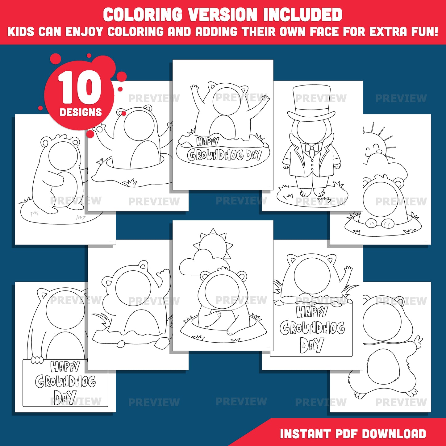 Groundhog Day Face Craft for Kids – Groundhog Costume Add Your Own Face Templates, Photo Craft with Coloring Version