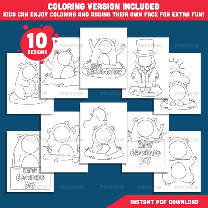 Groundhog Day Face Craft for Kids – Groundhog Costume Add Your Own Face Templates, Photo Craft with Coloring Version