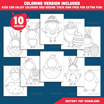Easter Baby Chick Add Your Face Crafts | Coloring Included | High-Resolution PDF + PNG Files for Bulletin Boards, Parties & Classrooms