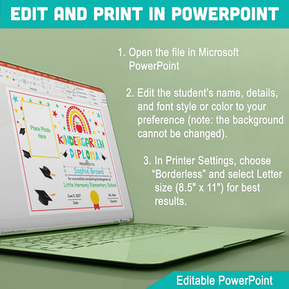 Editable Kindergarten Graduation Diploma & Certificate Set, Photo and No-Photo Awards, Edit in PDF PowerPoint or Canva, Rainbow Stars Graduation