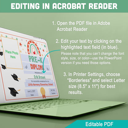 Editable Pre-K Graduation Diploma & Certificate Set, Retro Rainbow Stars Theme, Printable Awards, Photo or No-Photo Options, PDF, PowerPoint