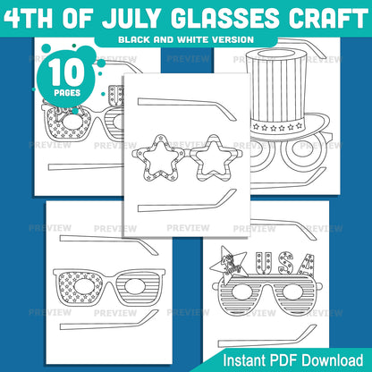 Printable 4th of July Glasses Craft, Independence Day Wearable Craft, Patriotic Kids Activity, Easy Summer Party Printable