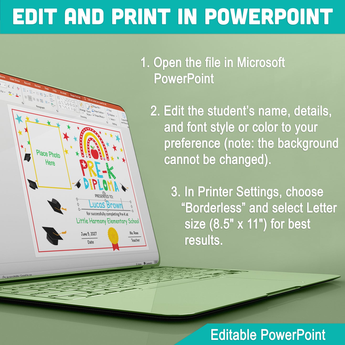 Editable Pre-K Graduation Diploma & Certificate Set, Printable Graduation Awards with Photo and No-Photo Options, Edit in PDF, PowerPoint, Canva