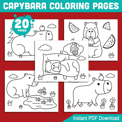 20 Fun Capybara Coloring Pages for Kids – Perfect for Preschool & Kindergarten, Easy-to-Print PDF, Instant Download