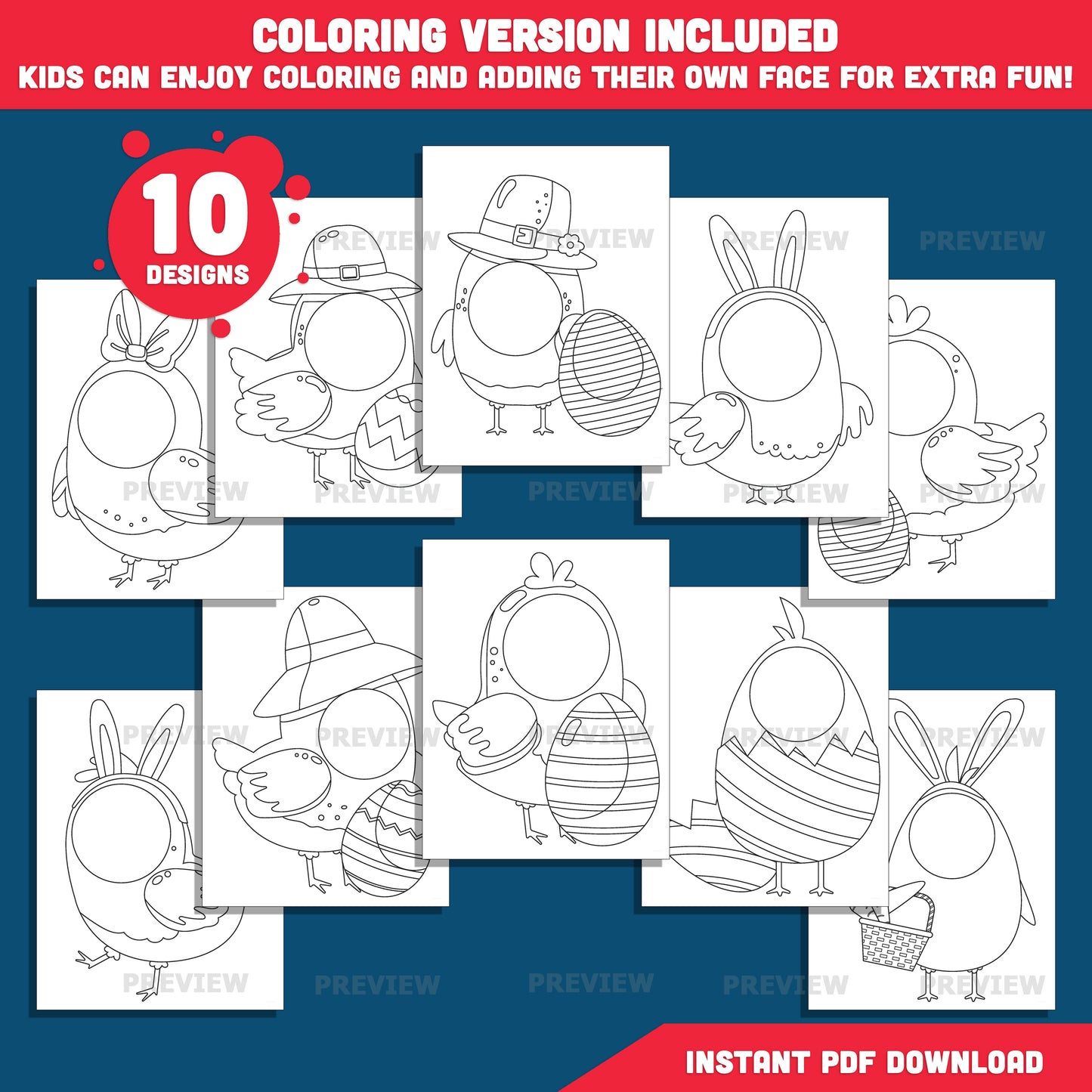 Easter Chick Templates Add Your Own Face Craft | Coloring Included | High-Resolution PDF + PNG Files for Bulletin Boards, Parties & Classrooms