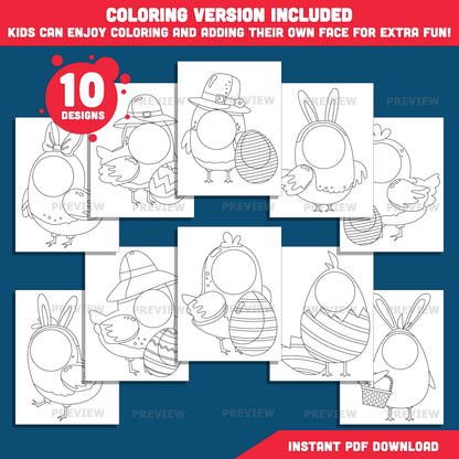 Easter Chick Templates Add Your Own Face Craft | Coloring Included | High-Resolution PDF + PNG Files for Bulletin Boards, Parties & Classrooms