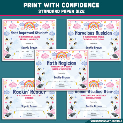 Editable End-of-Year Awards for Preschool, TK, Pre-K, Kindergarten, and 1st Grade, Printable Student Recognition Set, 26 Unique Awards