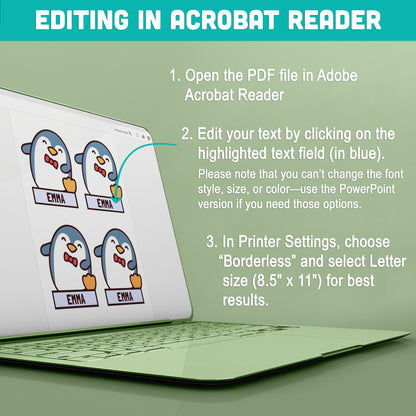 Editable Cubby and Locker Labels, Penguin Themed – 40 Pages, Pre-Colored + Black & White, PDF + PowerPoint