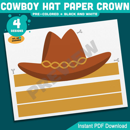 Cowboy Hat Paper Crown Template, Wild West Headband Craft, Western Dress Up for Cowgirl & Cowboy, Back to School Printable