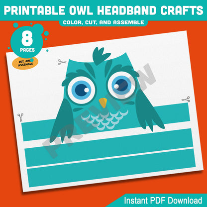 Printable Owl Headband Crafts, Autumn Paper Crown Hat Activity, Fun Cut, Color & Assemble Craft for Kids, 5 Owl Designs, Pre-colored + Black & White, PDF Download