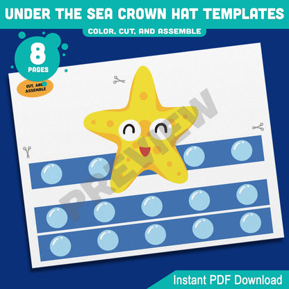 Under the Sea Crown Templates – 8 Fun Printable Headbands in Pre-Colored + Black & White for Preschool and Kids’ Ocean Crafts, PDF Download